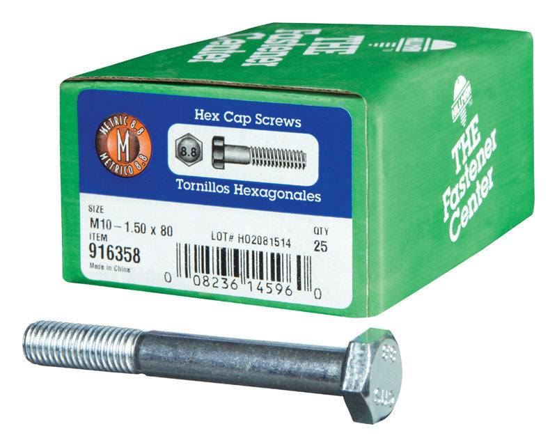 HILLMAN M10-1.50 mm D X 80 mm L Heat Treated Zinc Steel Hex Head Cap Screw