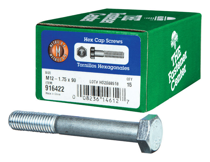 HILLMAN M12-1.75 mm D X 90 mm L Heat Treated Zinc Steel Hex Head Cap Screw