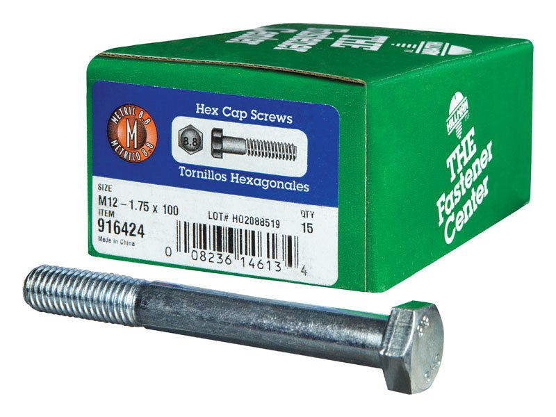 HILLMAN M12-1.75 mm D X 100 mm L Heat Treated Zinc Steel Hex Head Cap Screw