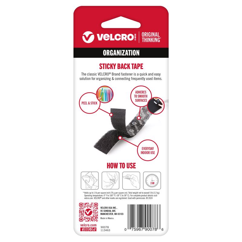 VELCRO Brand Sticky Back Small Nylon Hook and Loop Fastener 18 in. L
