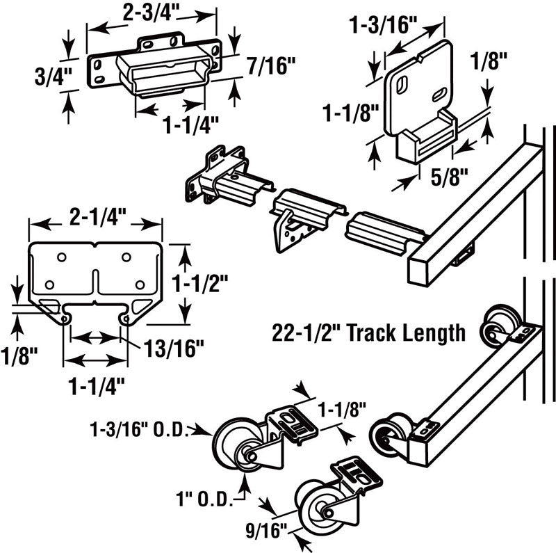 Prime-Line 22 in. L Plastic Center Guide Drawer Guide Roller Assembly