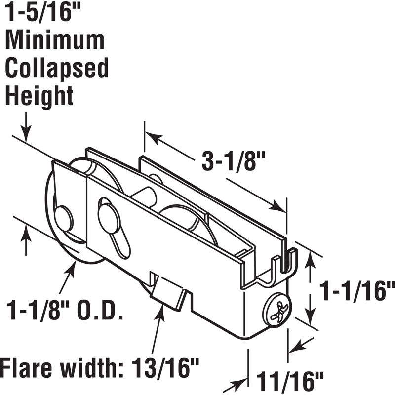 Prime-Line 1-1/8 in. D X 0.69 in. L Steel Roller Assembly