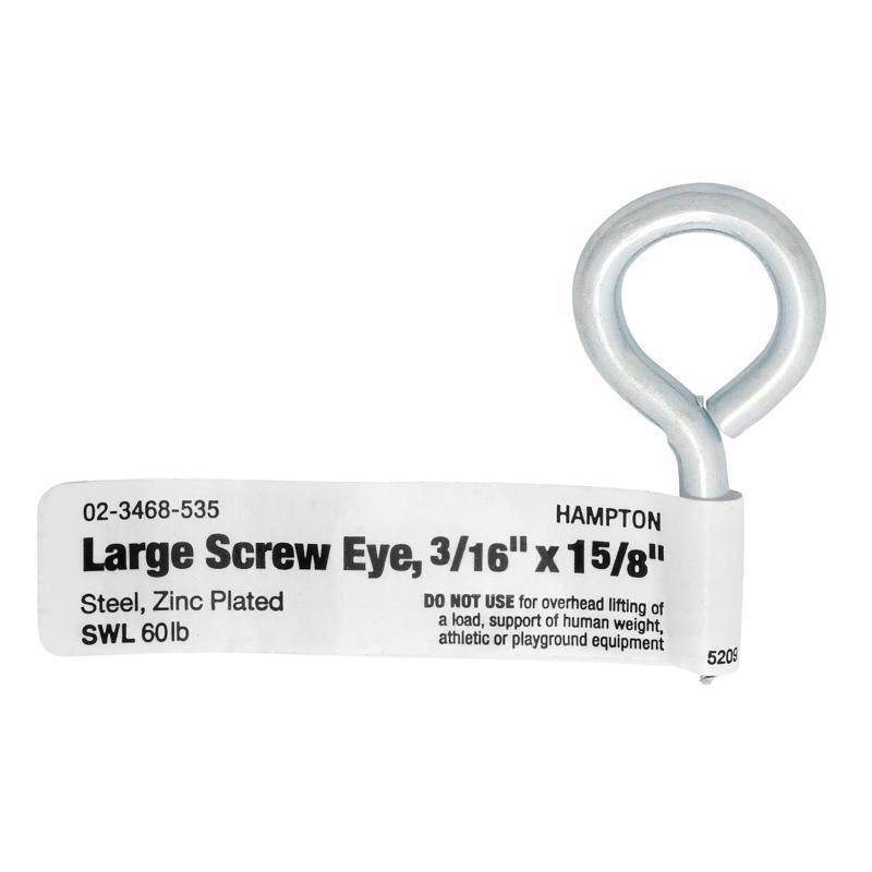 Hampton 3/16 in. D X 1-5/8 in. L Zinc-Plated Steel Screw Eye 60 lb. cap. 50 pk
