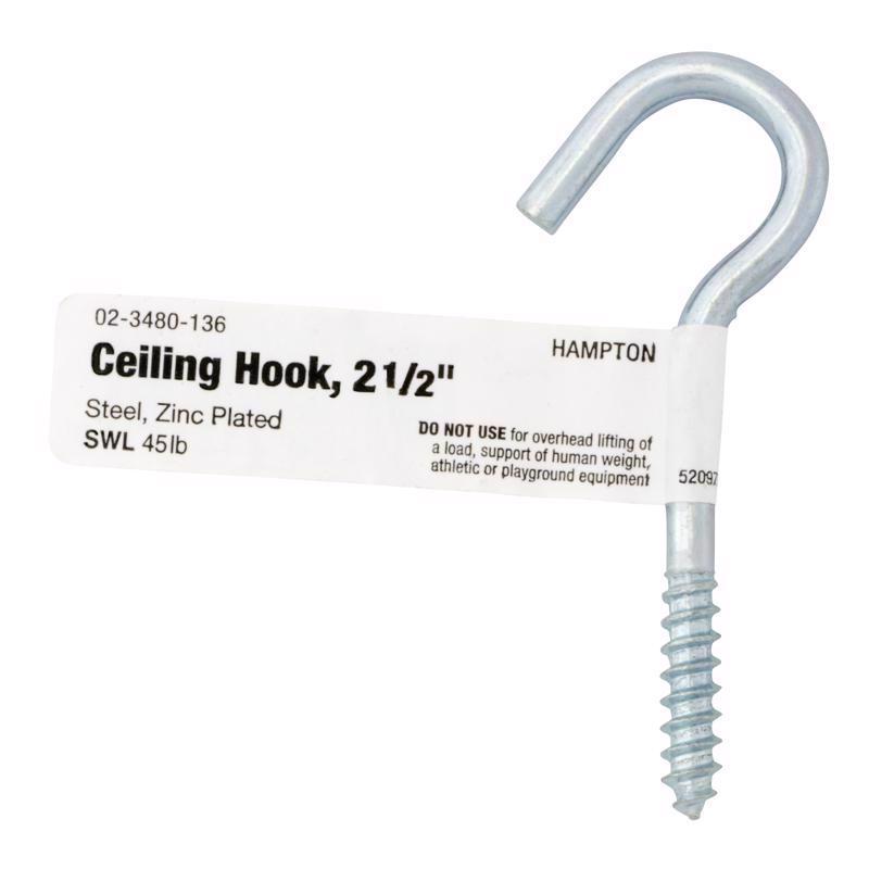 Hampton Small Zinc-Plated Silver Steel 2-1/2 in. L Ceiling Hook 45 lb