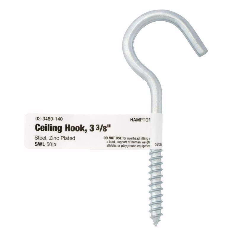 Hampton Small Zinc-Plated Silver Steel 3.375 in. L Ceiling Hook 50 lb