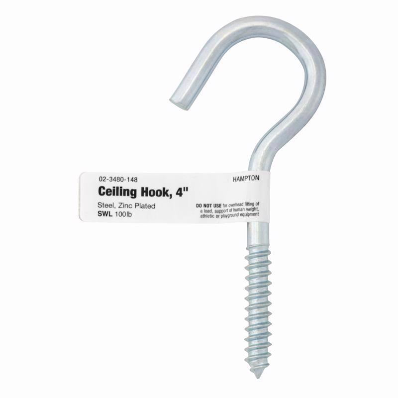 Hampton Small Zinc-Plated Silver Steel 4.0625 in. L Ceiling Hook 60 lb