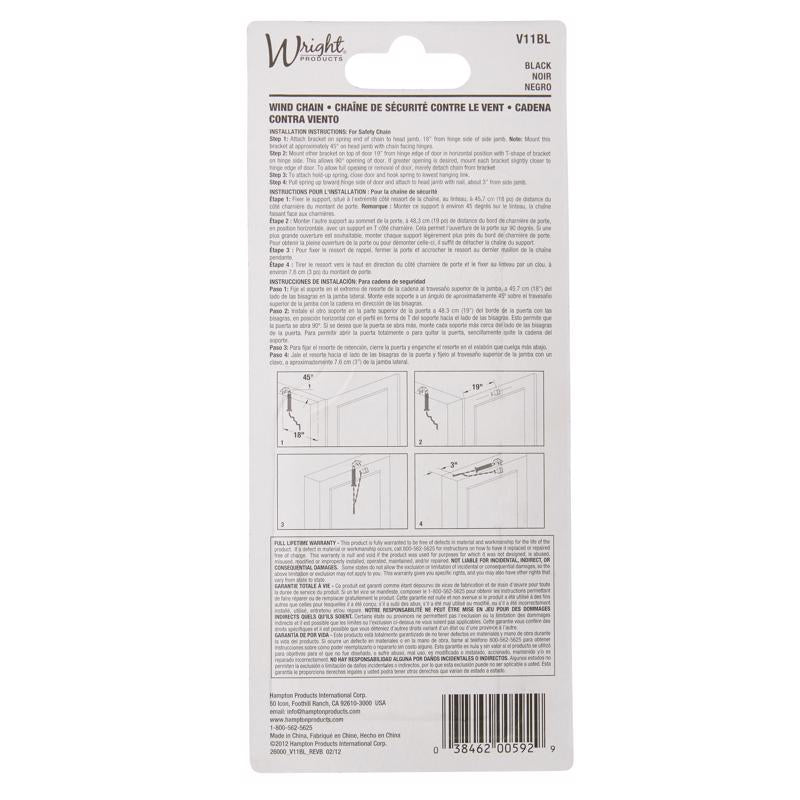 Wright 8.8 in. D X 50 ft. in. L Galvanized Black Steel Spring & Chain Door Retainer