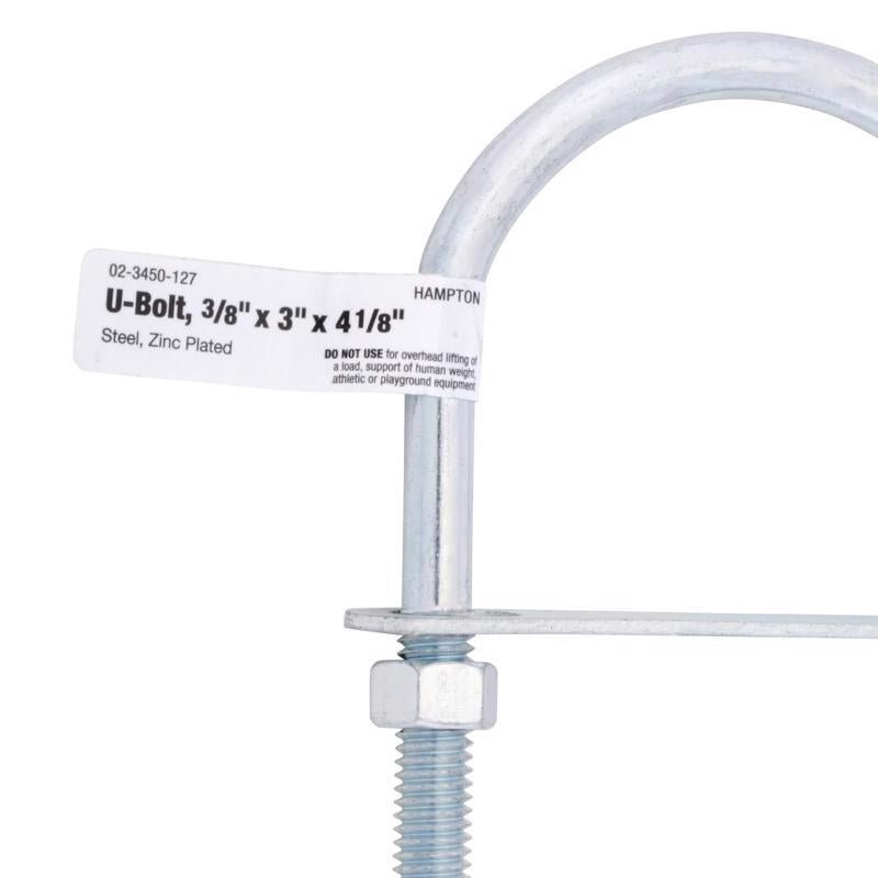 Hampton 3/8 in. X 3 in. W X 4-1/8 in. L Coarse Zinc-Plated Steel U-Bolt