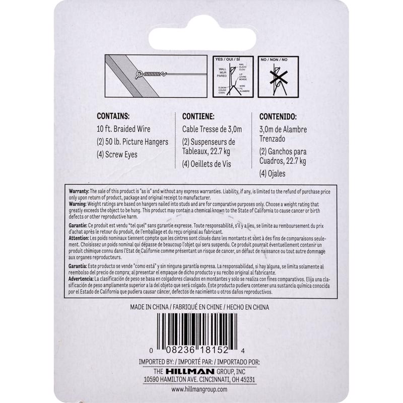 HILLMAN Steel-Plated Conventional Picture Hanging Set 50 lb