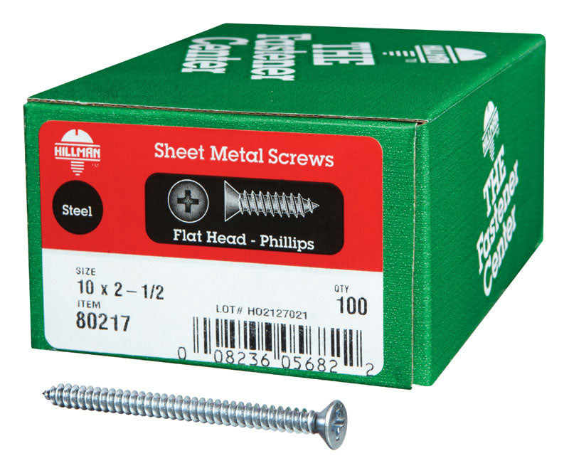 HILLMAN No. 10 Ga. X 2-1/2 in. L Phillips Flat Head Sheet Metal Screws 100 pk