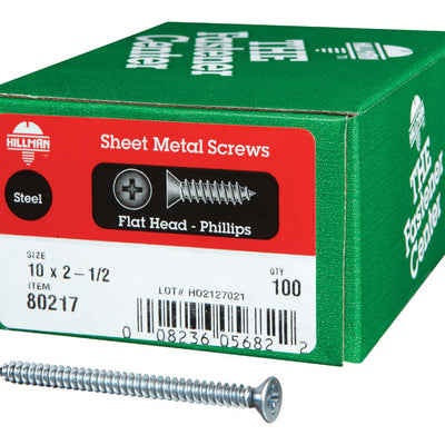 HILLMAN No. 10 Ga. X 2-1/2 in. L Phillips Flat Head Sheet Metal Screws 100 pk