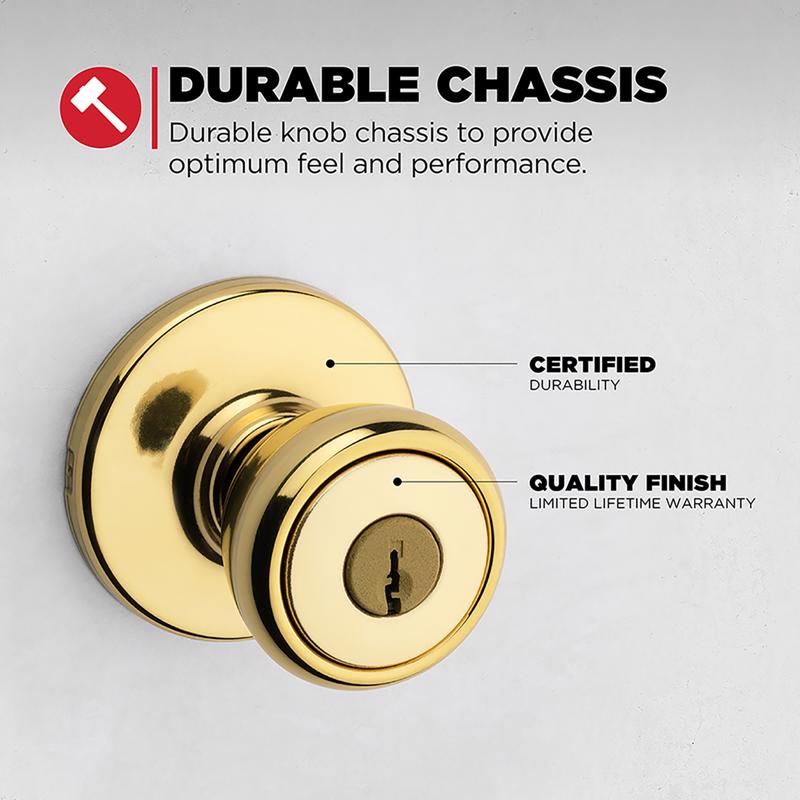 Kwikset Tylo Polished Brass Entry Lockset 1-3/4 in.
