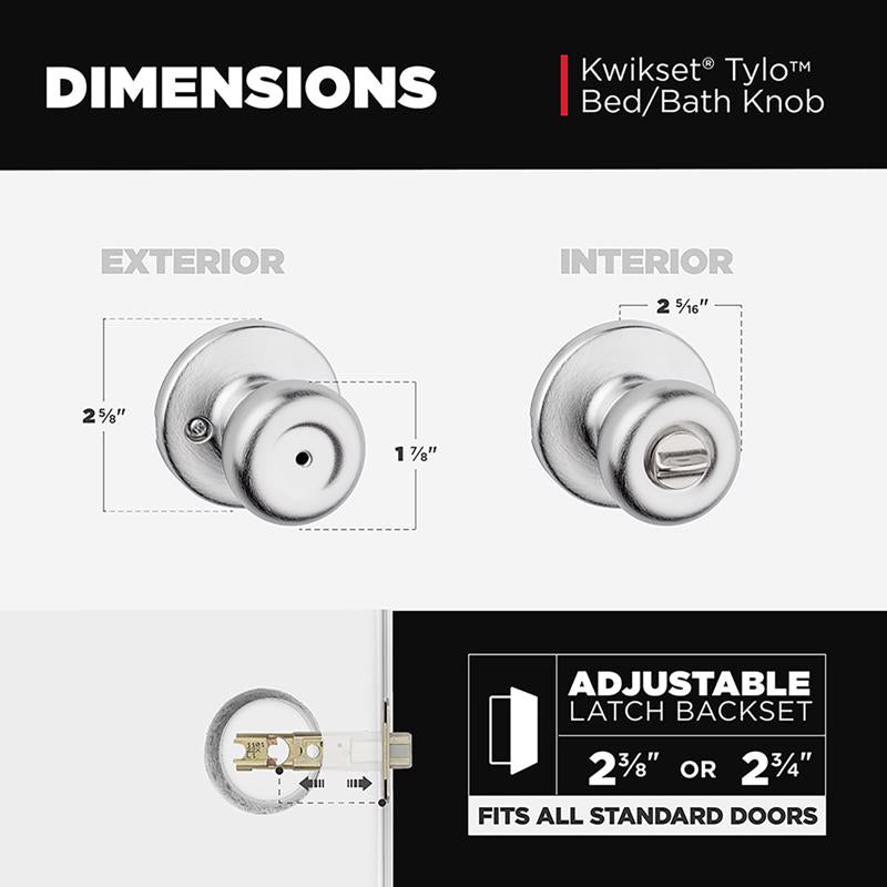 Kwikset Tylo Satin Chrome Privacy Lockset 1-3/4 in.