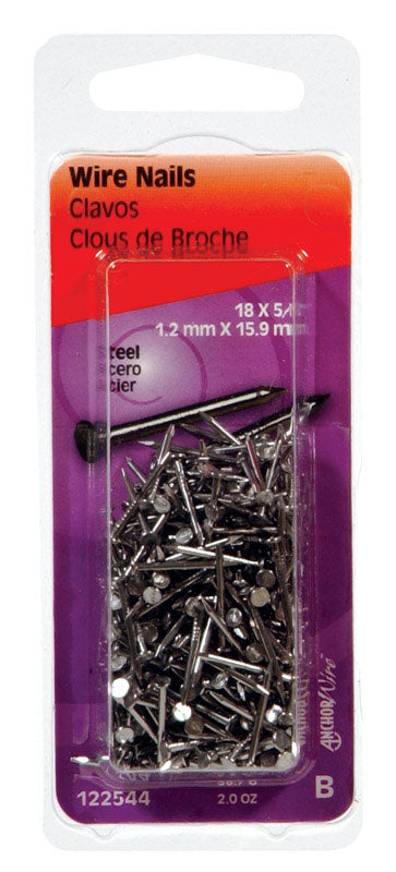 HILLMAN Anchor Wire 18 Ga. X 5/8 in. L Bright Steel Wire Nails 2 oz