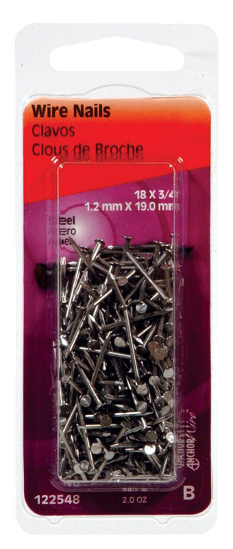 HILLMAN Anchor Wire 18 Ga. X 3/4 in. L Bright Steel Wire Nails 2 oz