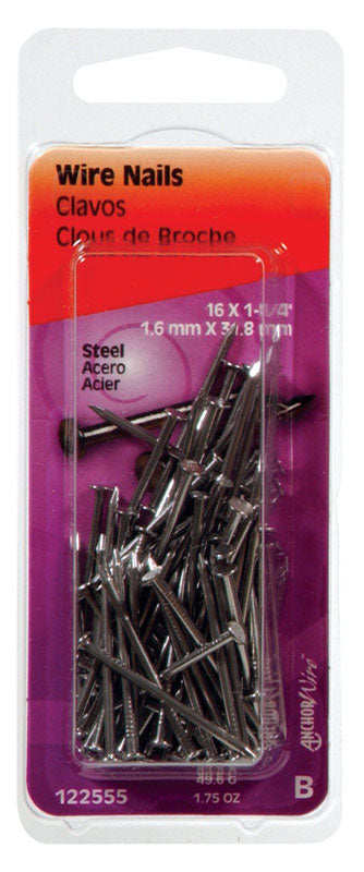 HILLMAN Anchor Wire 16 Ga. X 1-1/4 in. L Bright Steel Wire Nails 1.75 oz