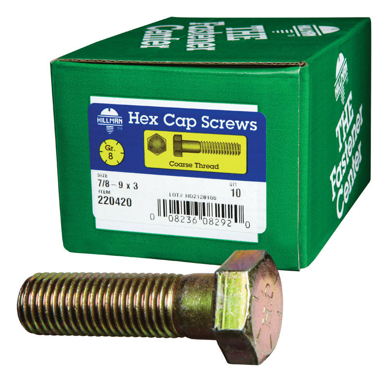 HILLMAN 7/8-9 in. D X 3 in. L Heat Treated Steel Hex Head Cap Screw