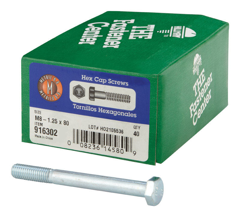 HILLMAN M8-1.25 mm D X 80 mm L Heat Treated Steel Hex Head Cap Screw