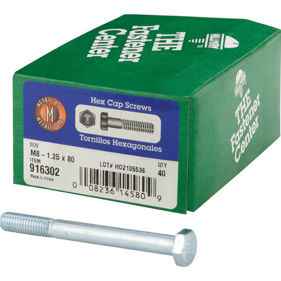 HILLMAN M8-1.25 mm D X 80 mm L Heat Treated Steel Hex Head Cap Screw
