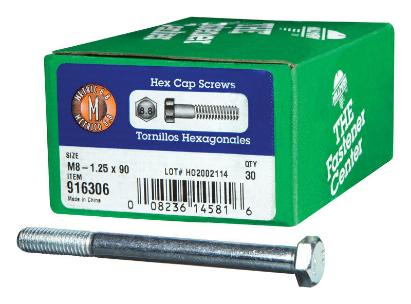HILLMAN M8-1.25 mm D X 90 mm L Heat Treated Steel Hex Head Cap Screw