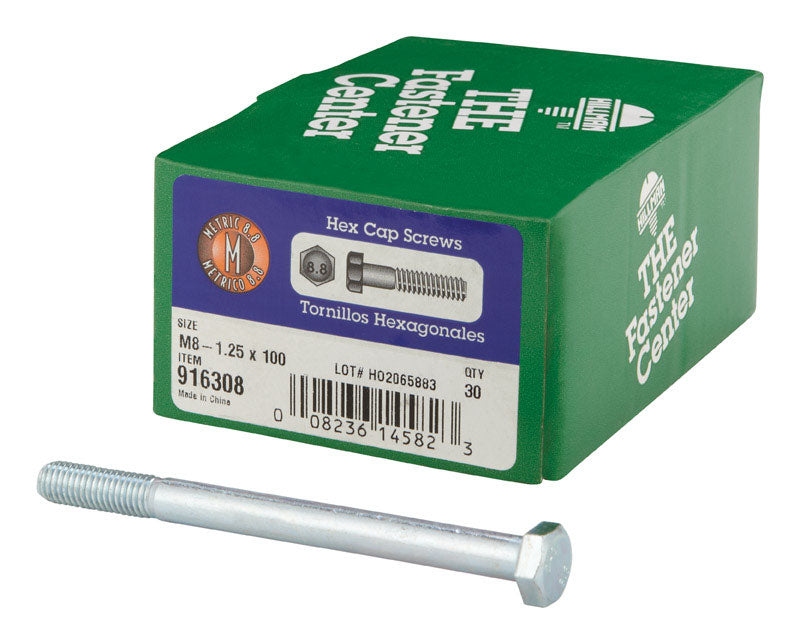 HILLMAN M8-1.25 mm D X 100 mm L Heat Treated Steel Hex Head Cap Screw
