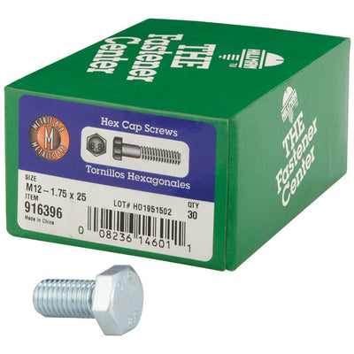 HILLMAN M12-1.75 mm D X 25 mm L Heat Treated Steel Hex Head Cap Screw 30 pk