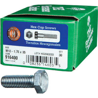 HILLMAN M12-1.75 mm D X 35 mm L Heat Treated Steel Hex Head Cap Screw 30 pk