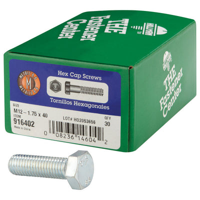 HILLMAN M12-1.75 mm D X 40 mm L Heat Treated Steel Hex Head Cap Screw 30 pk