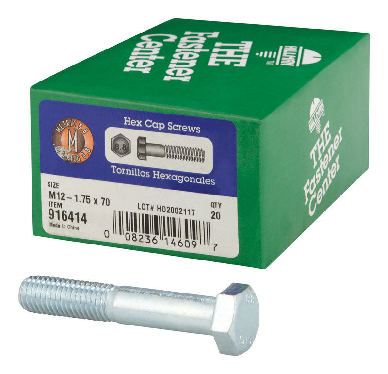 HILLMAN M12-1.75 mm D X 70 mm L Heat Treated Steel Hex Head Cap Screw