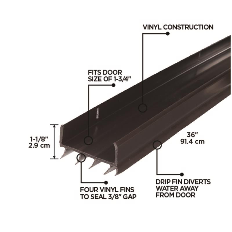 M-D Building Products Brown Vinyl U-Shaped Bottom For Doors 36 in. L X 1.13 in.