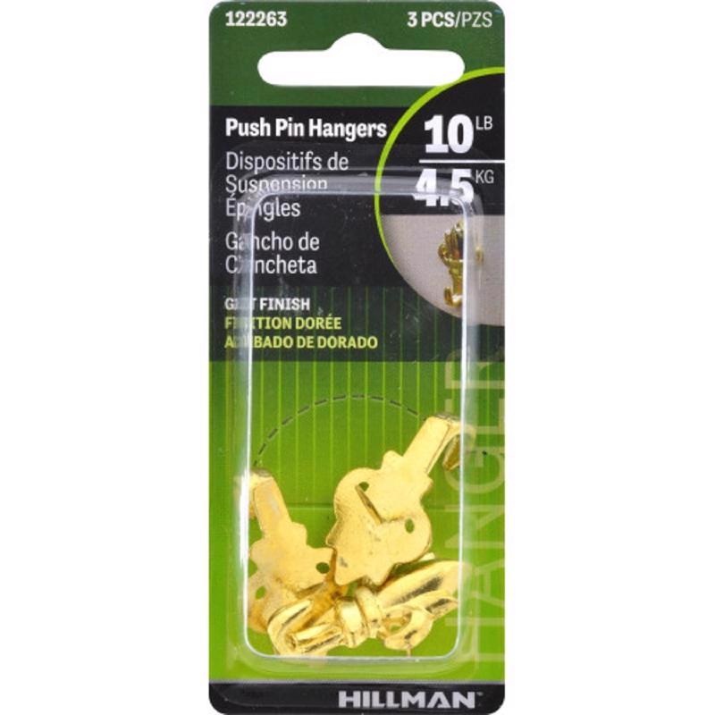 HILLMAN Brass-Plated Gold Push Pin Picture Hook 10 lb