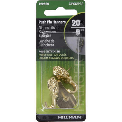 HILLMAN Gilt Gold Push Pin Picture Hook 20 lb