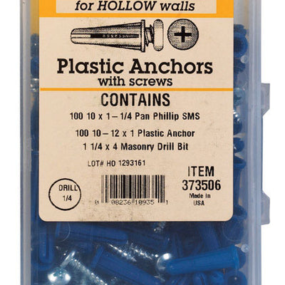 HILLMAN .19 in. D X 1 in. L Plastic Pan Head Conical Anchor Kit 201 pk
