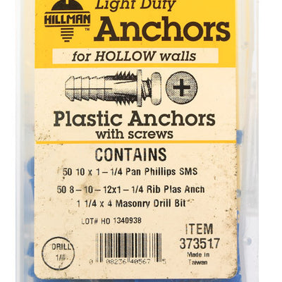 HILLMAN 0.164 in. D X 1-1/4 in. L Plastic Pan Head Ribbed Anchor Kit 101 pk