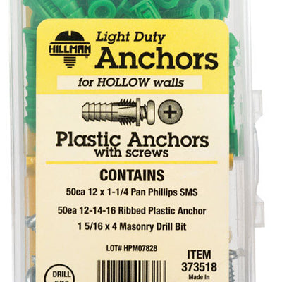 HILLMAN 1/4 in. D X 1-1/2 in. L Plastic Pan Head Ribbed Anchor Kit 101 pk