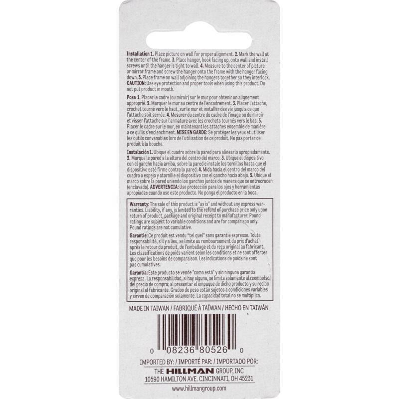 HILLMAN Zinc Silver Flush-Mount Picture Hanger 2 pk