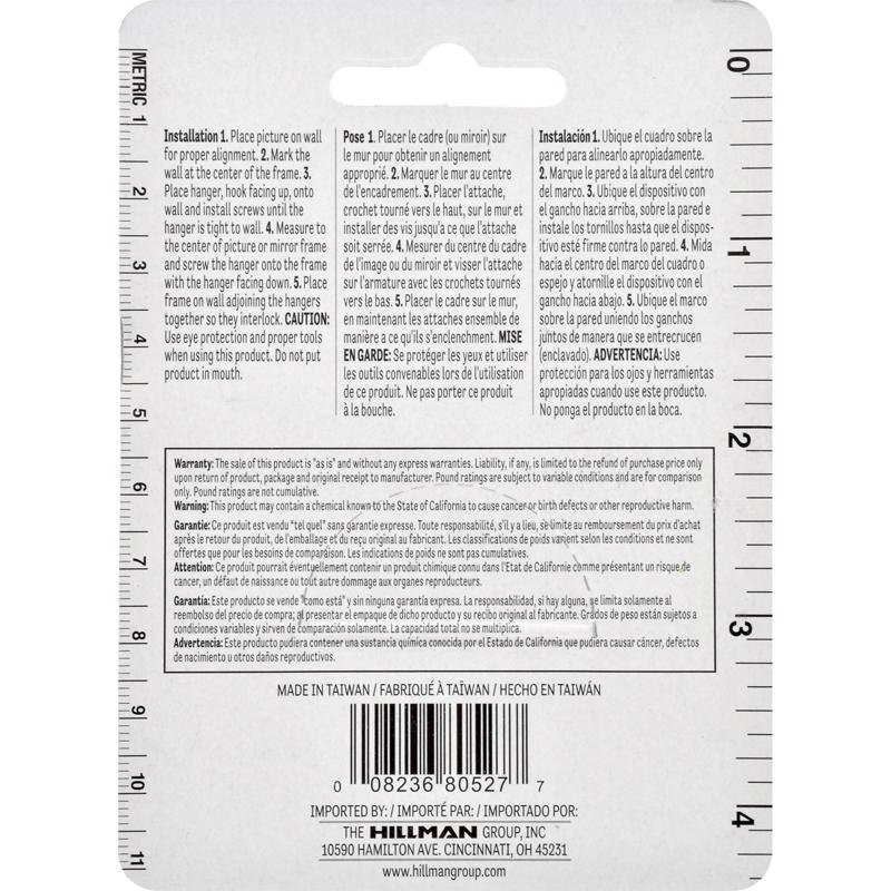 HILLMAN Zinc Silver Flush-Mount Picture Hanger 2 pk