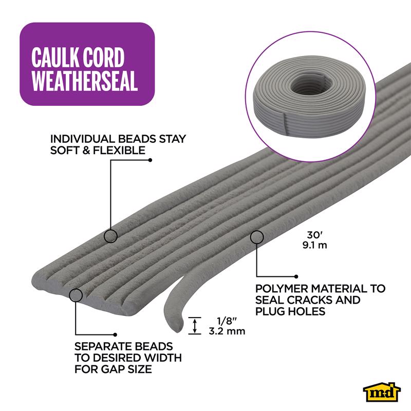 M-D Building Products Gray Synthetic Fiber Caulking Cord For Doors and Windows 360 in. L X 0.13 in.