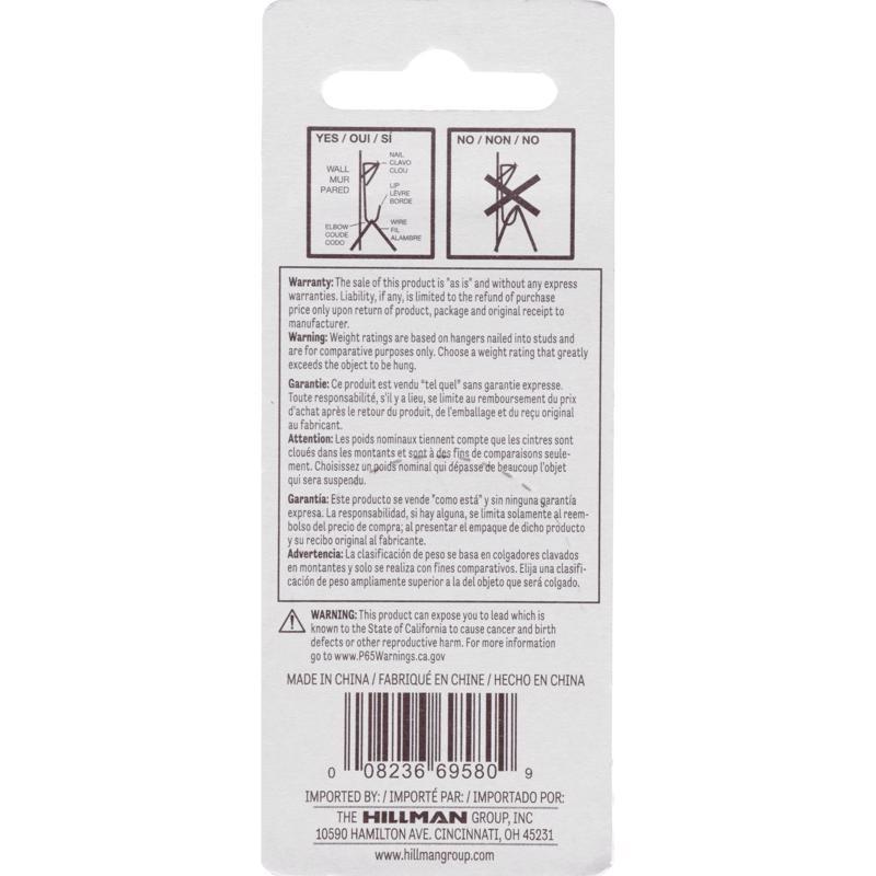 HILLMAN Steel-Plated White Conventional Picture Hanger 10 lb 8 pk
