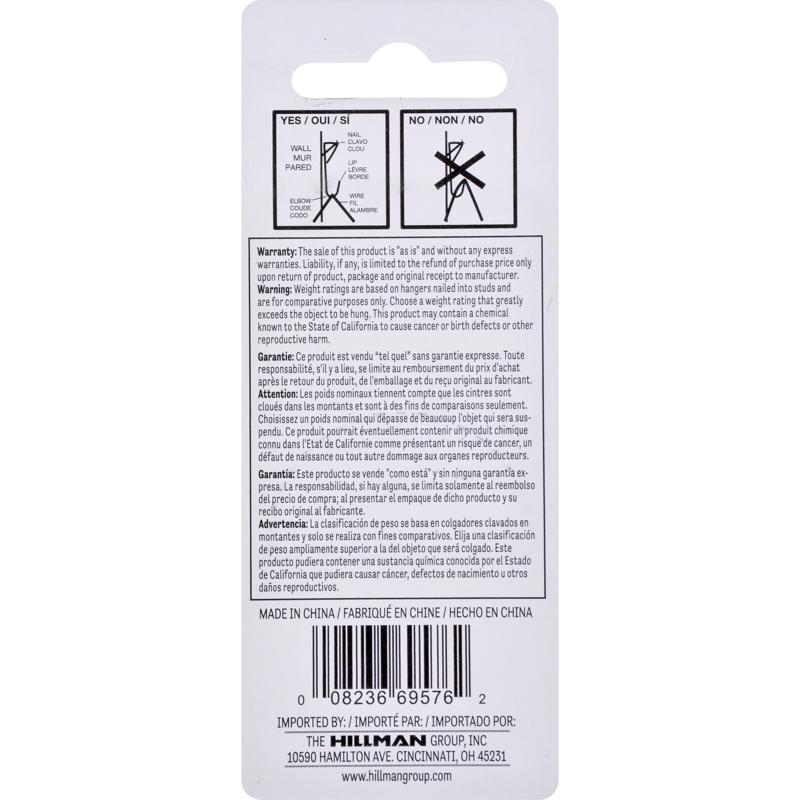 HILLMAN Steel-Plated White Conventional Picture Hanger 20 lb 8 pk