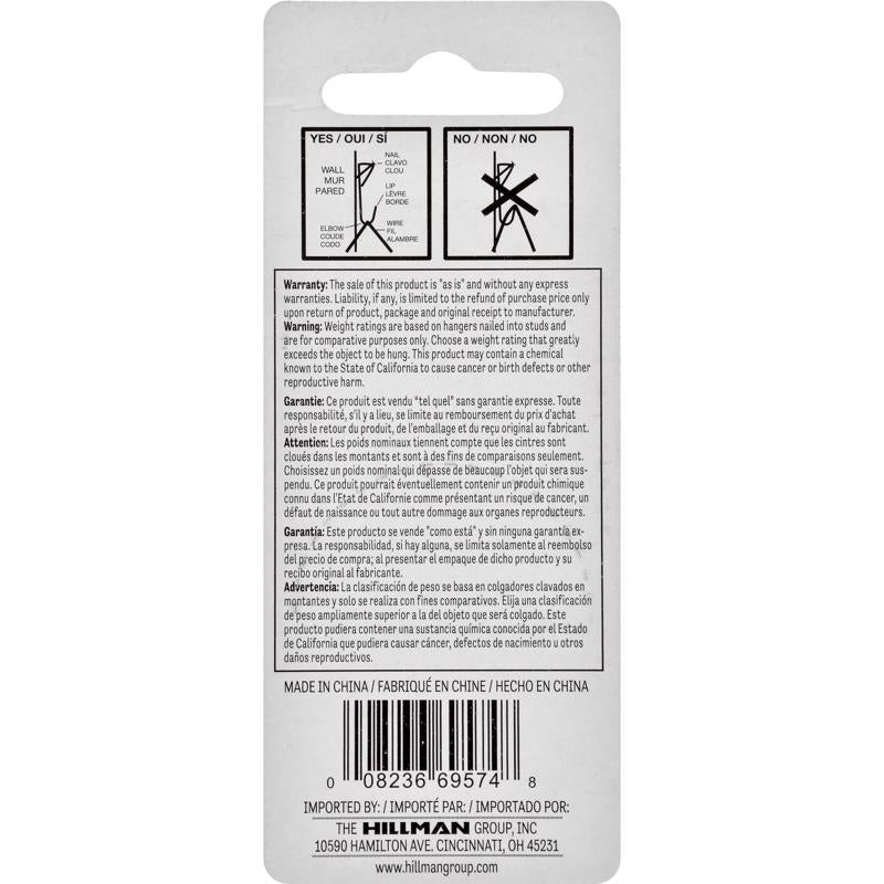 HILLMAN Steel-Plated White Conventional Picture Hanger 30 lb 6 pk