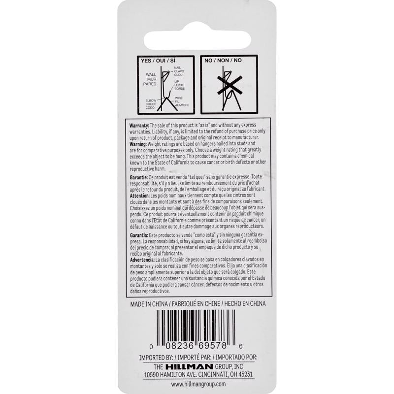 HILLMAN Steel-Plated White Conventional Picture Hanger 100 lb 2 pk