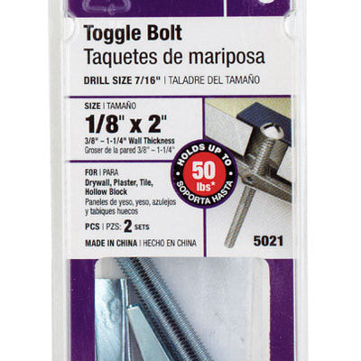 HILLMAN 1/8 in. D X 2 in. L Round Zinc-Plated Steel Toggle Bolt 2 pk