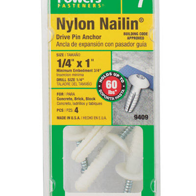 HILLMAN 1/4 in. D X 1 in. L Nylon Truss Head Truss Head Anchor 4 pk