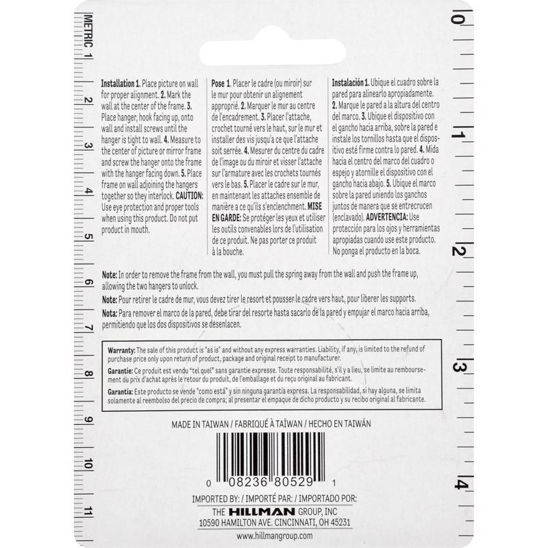 HILLMAN Zinc Silver Flush-Mount Picture Hanger 2 pk