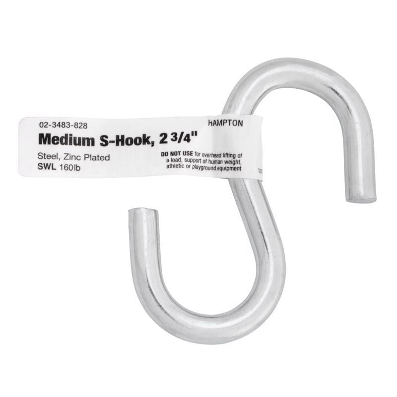 Hampton Medium Zinc-Plated Silver Steel 2.75 in. L S-Hook 160 lb