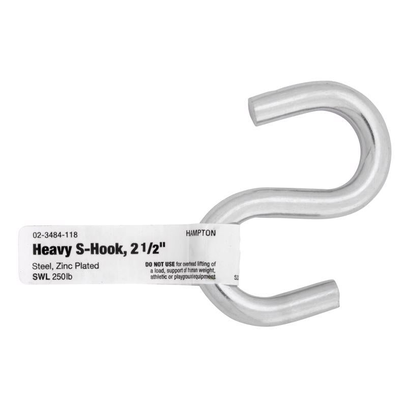 Hampton Small Zinc-Plated Silver Steel 2.5 in. L S-Hook 250 lb