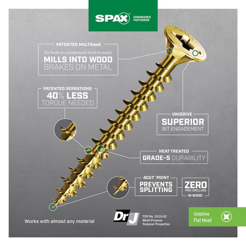 SPAX Multi-Material No. 6 Label X 1-1/4 in. L Unidrive Flat Head Serrated Construction Screws
