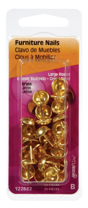 HILLMAN Large Size Brass-Plated Brass Furniture Nails 25 pk