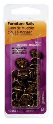 HILLMAN No. 64 Size Antique Brass Brass Furniture Nails 25 pk